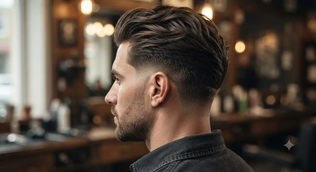 Mid Fade with a Side-Part Pompadour