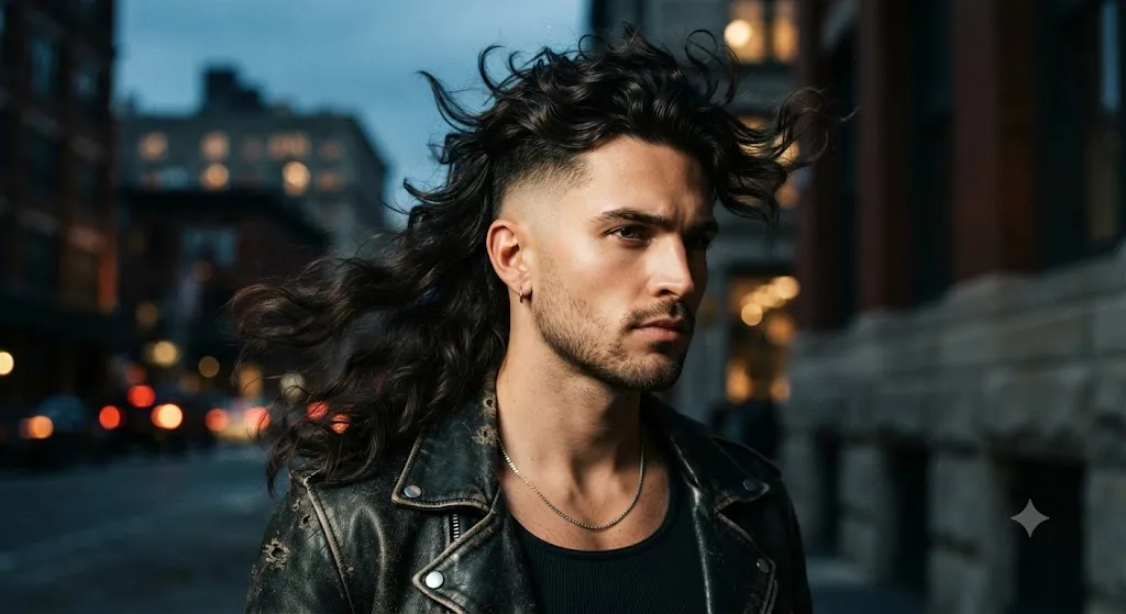 Long Burst Fade Mullet