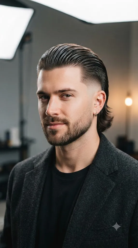 Burst Fade Mullet with Slick Back