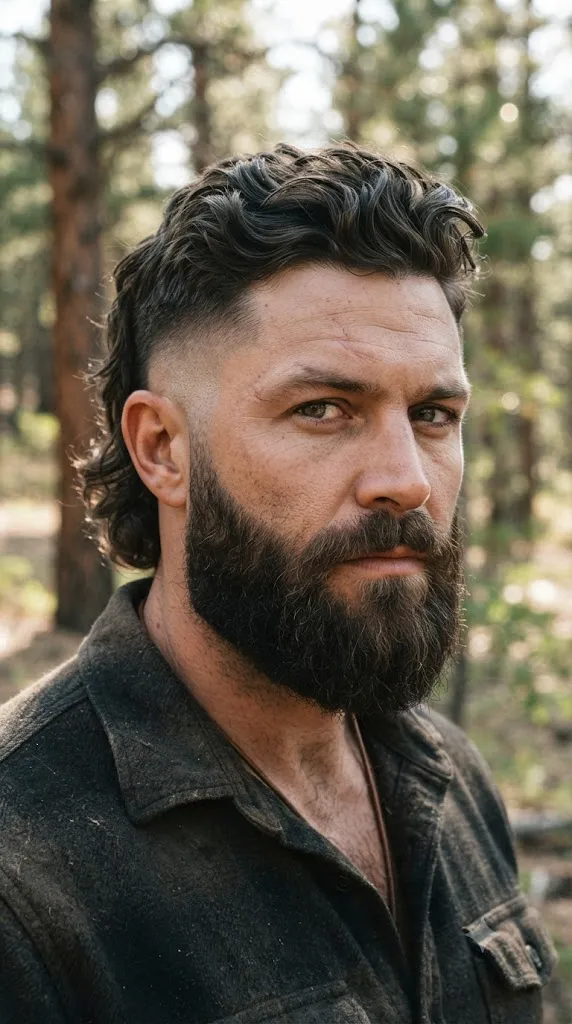 Burst Fade Mullet with Beard