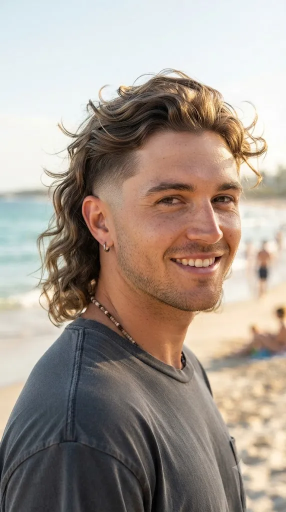 Wavy Burst Fade Mullet