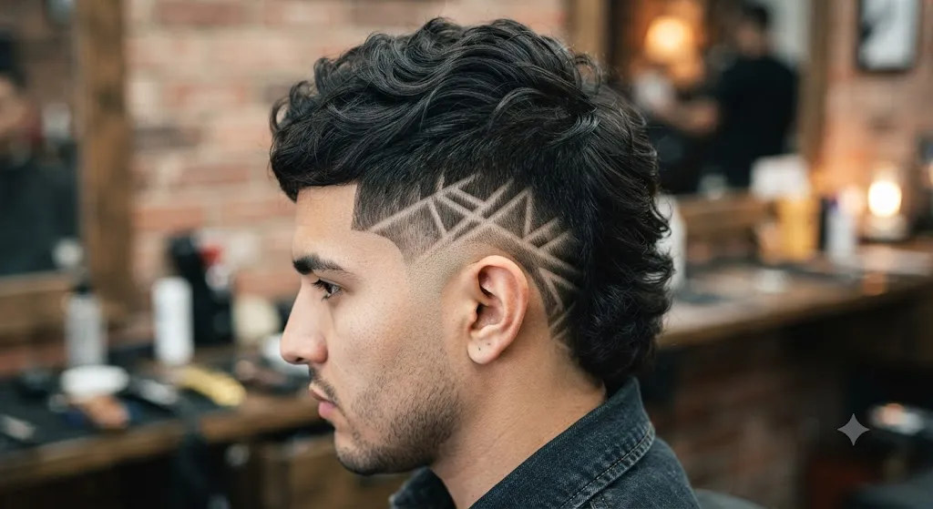 Burst Fade Mullet with Design