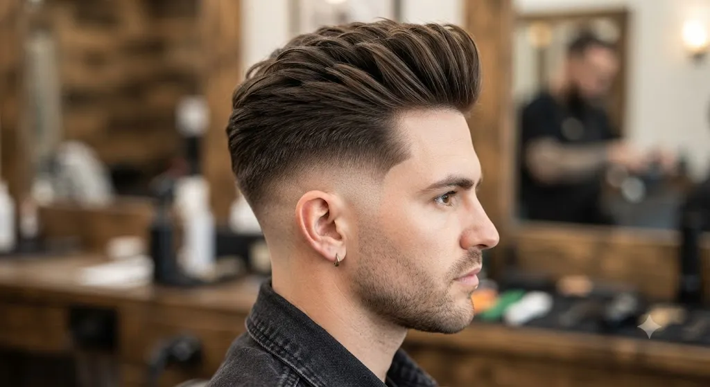 Low Taper Fade with a Brushed-Back Top