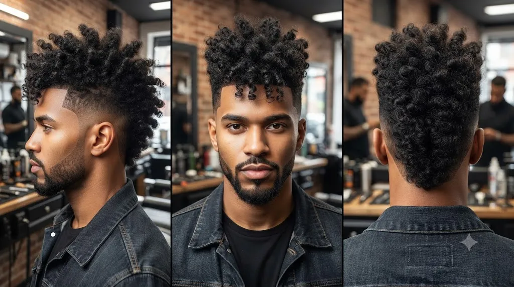 Curly Burst Fade Mohawk