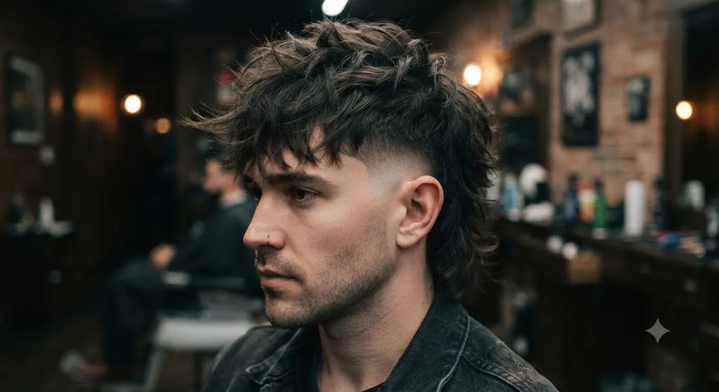 Textured Burst Fade Mullet