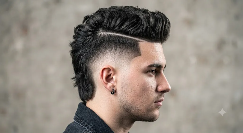 Burst Fade Mullet with Hard Part